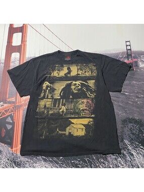 Vinatge Y2K Bob Marley Black T-Shirt Size XL Zion Rootswear Reggae Graphic Tee